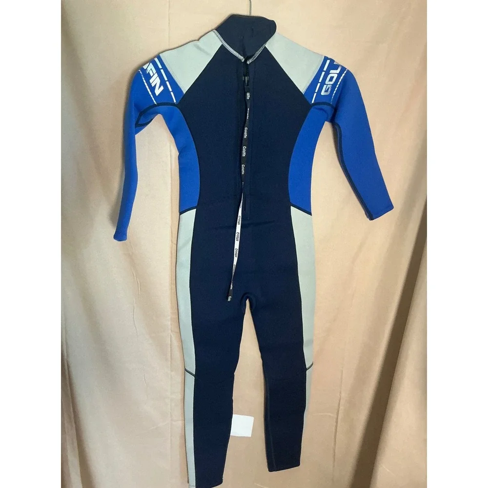 GoldFin Wetsuit Kids Size 12 Blue Excellent 3mm Neoprene Full Body Back Zip